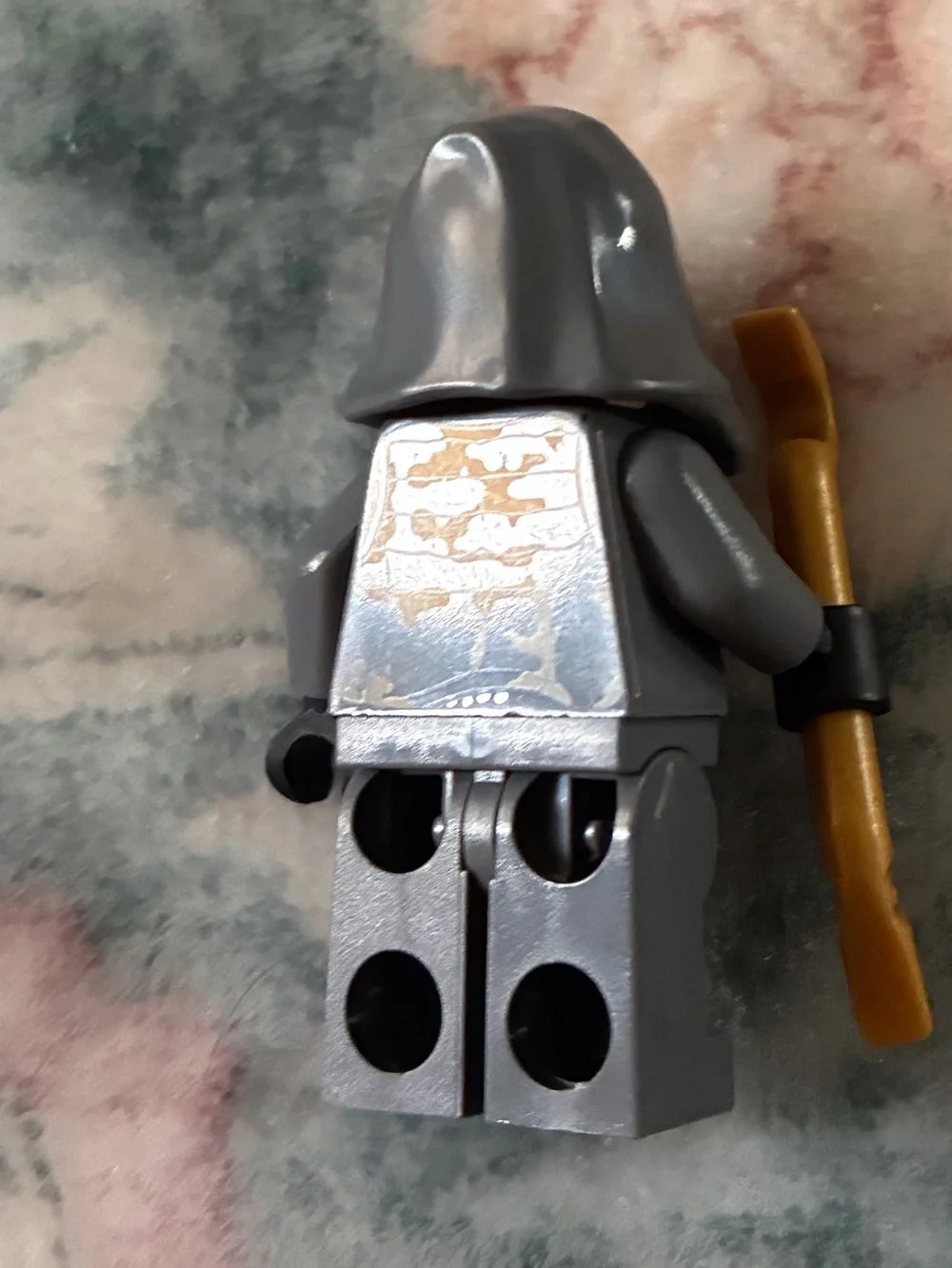 Lego Gray Hooded Skeleton Minifigure with Gold Staff